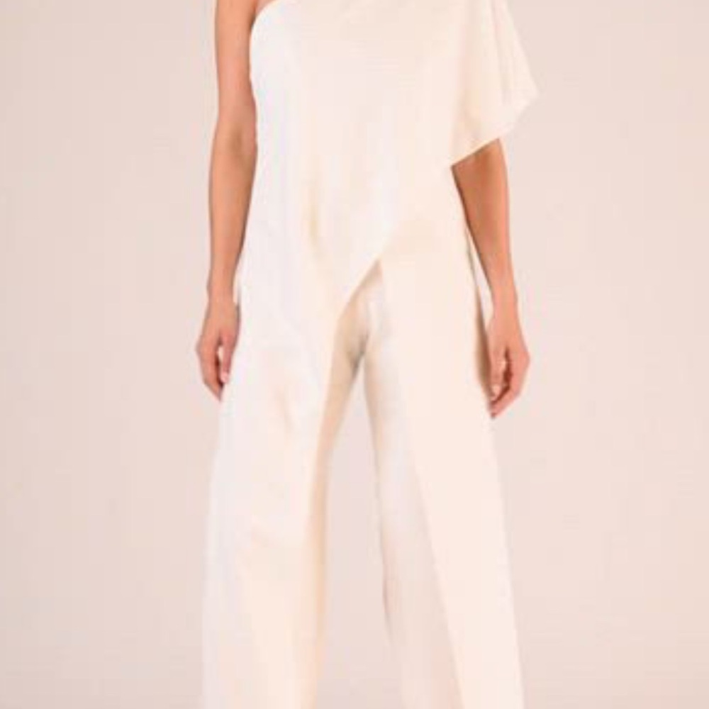 Adrianna Papell Cream One-Shoulder Jumpsuit